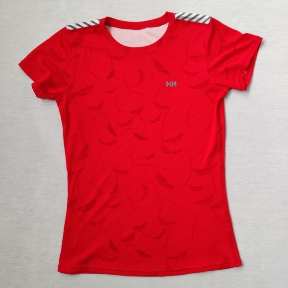 HELLY Hansen red t-shirt with leaf prints size Small - Picture 1 of 9